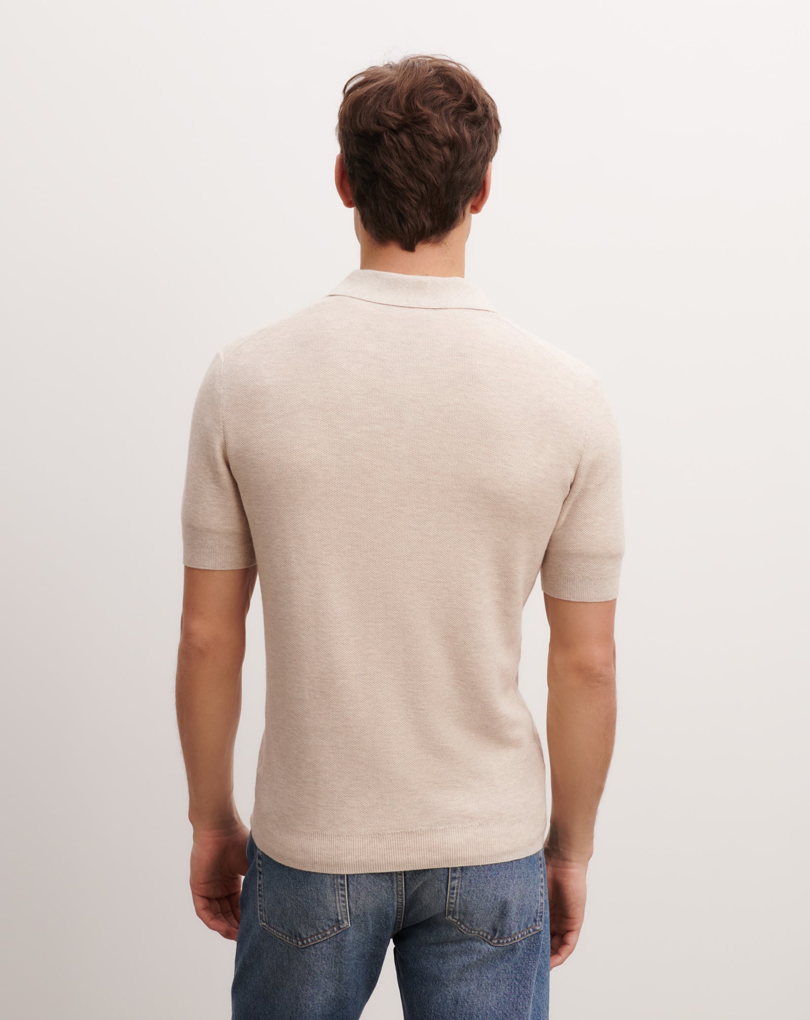 Polo piqué -TOURTERELLE-85% pima coton 15% cachemire