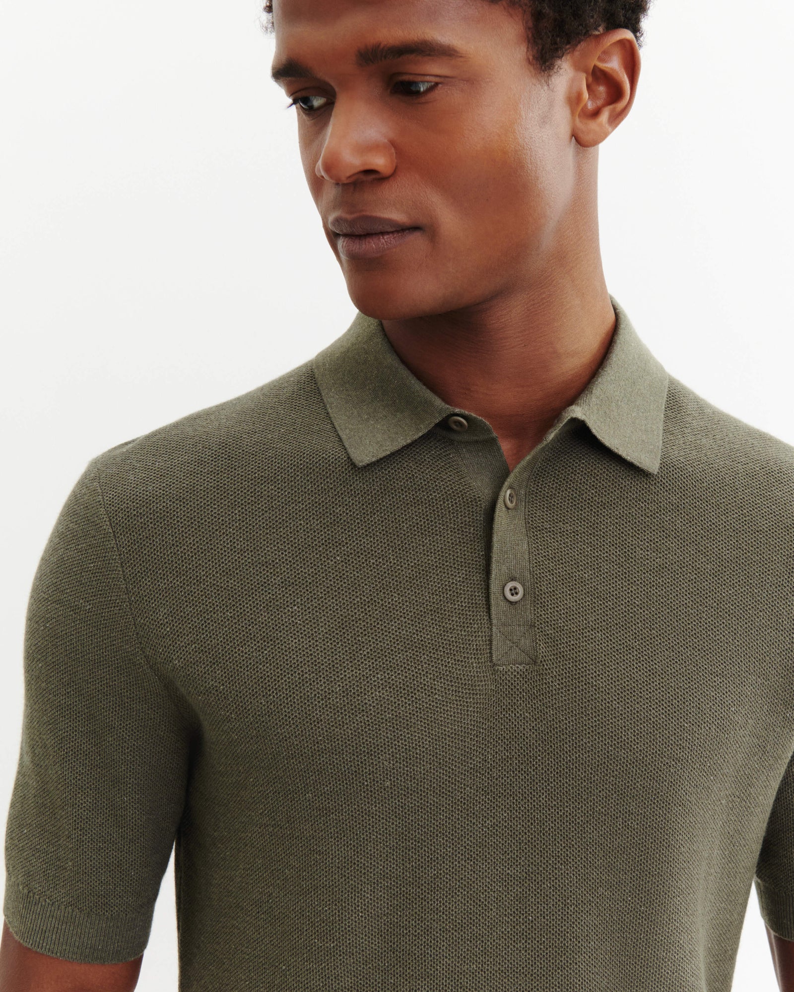 Polo piqué -KAKI OMBRE-85% pima coton 15% cachemire