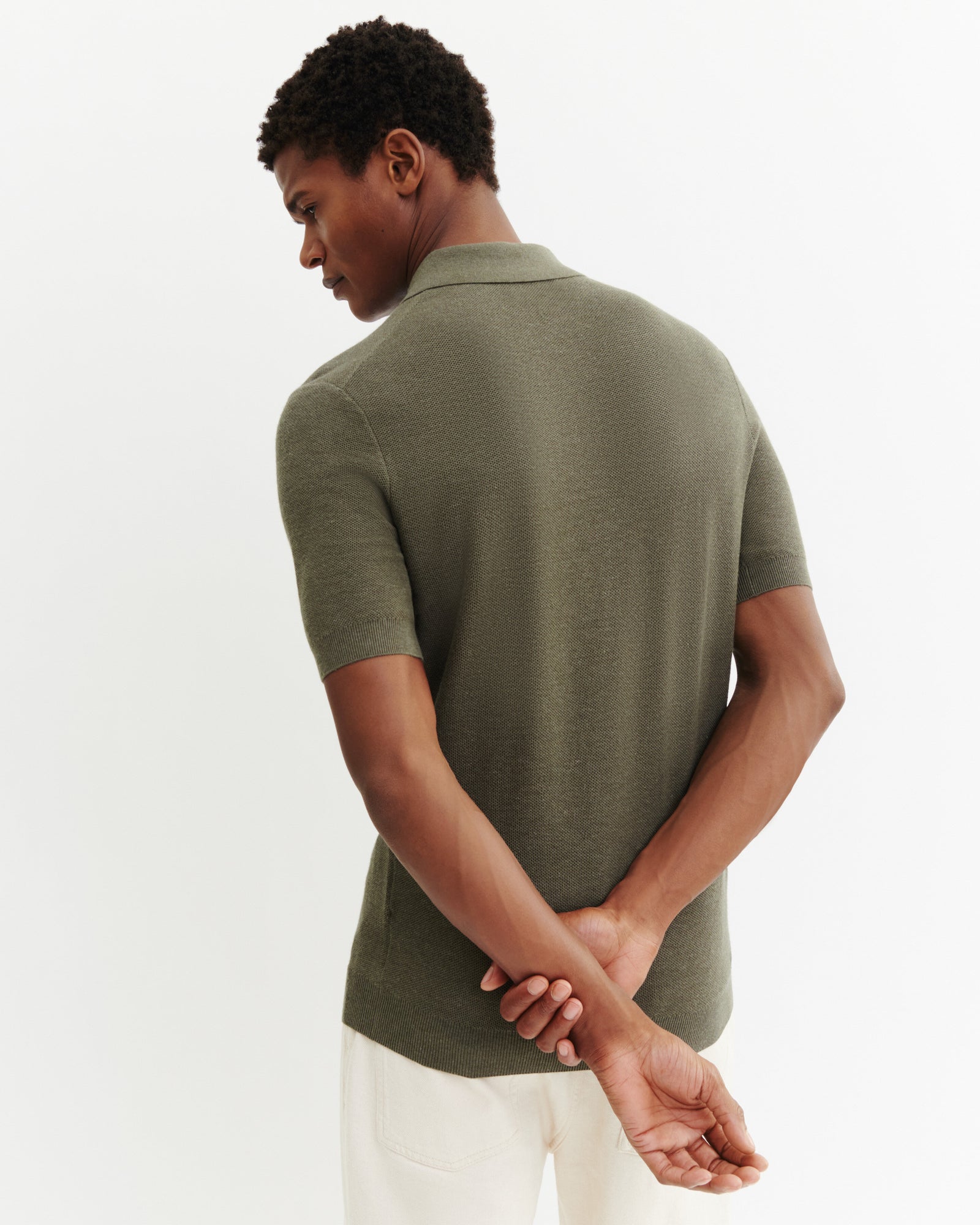 Polo piqué -KAKI OMBRE-85% pima coton 15% cachemire