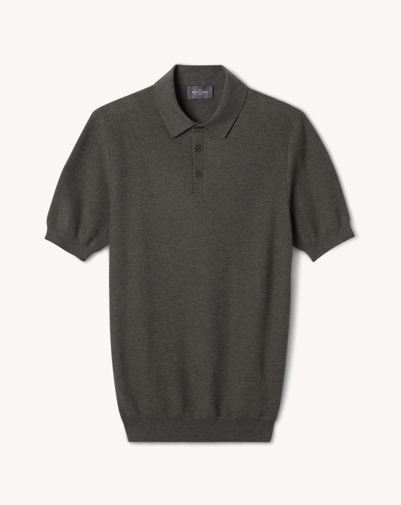 Polo piqué ultrafin-KAKI OMBRE-85% PIMA COTON 15% CACHEMIRE