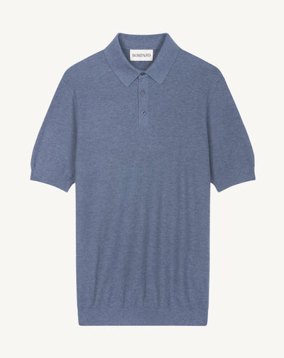 Polo piqué -BLEU AVERSE-85% pima coton 15% cachemire