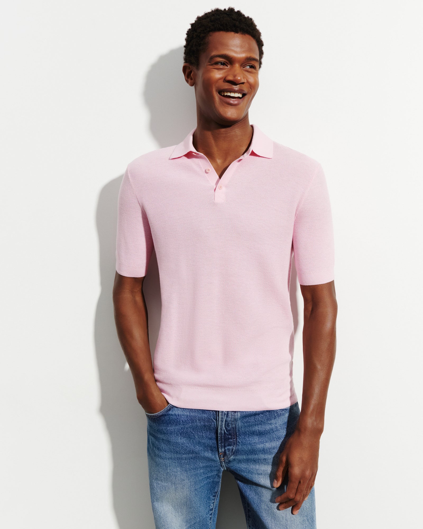 Polo piqué -SAKURA-85% pima coton 15% cachemire