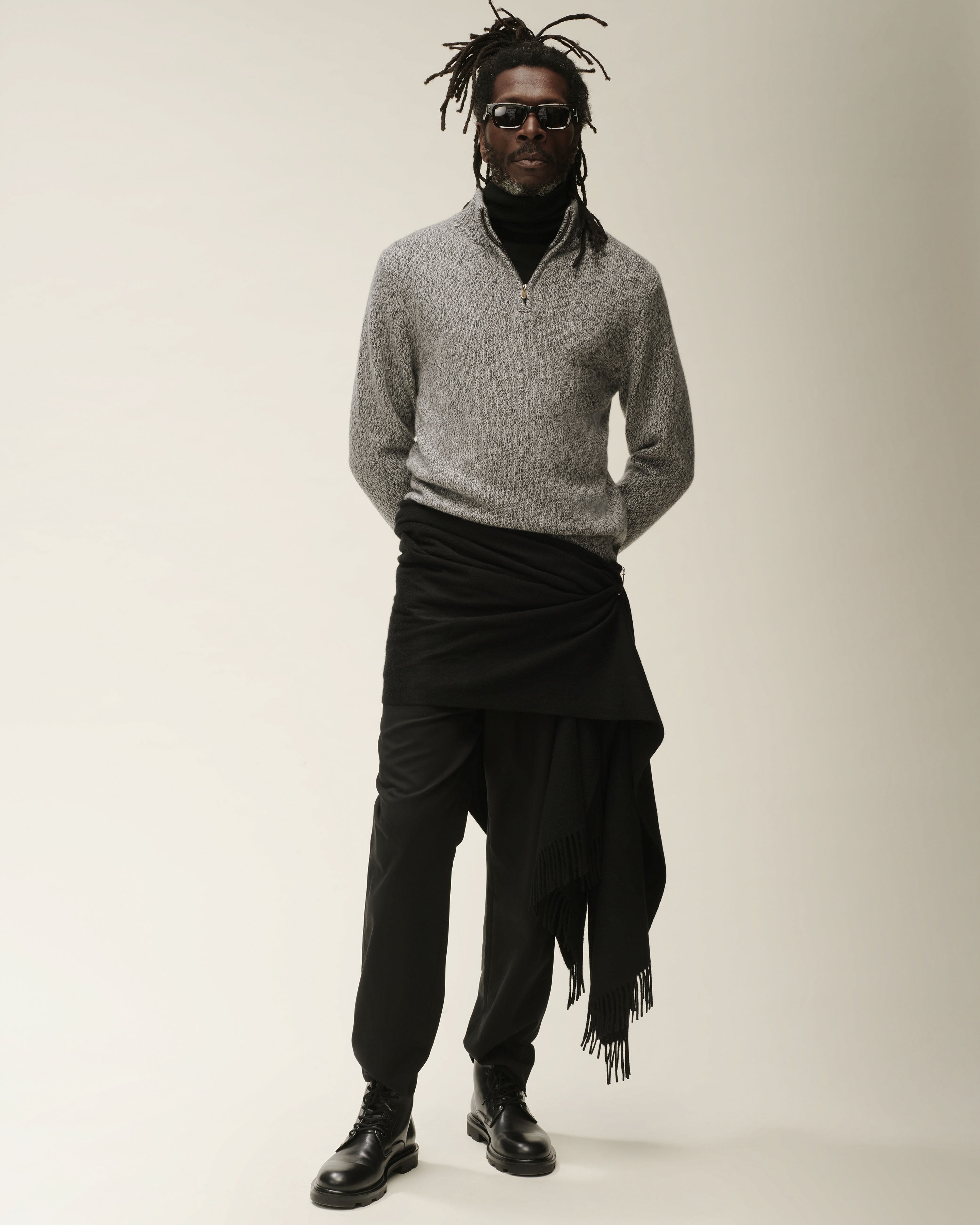 Pull camionneur mouliné-GRIS ARGENTE/CIEL PARIS/CHARBON-100% cachemire