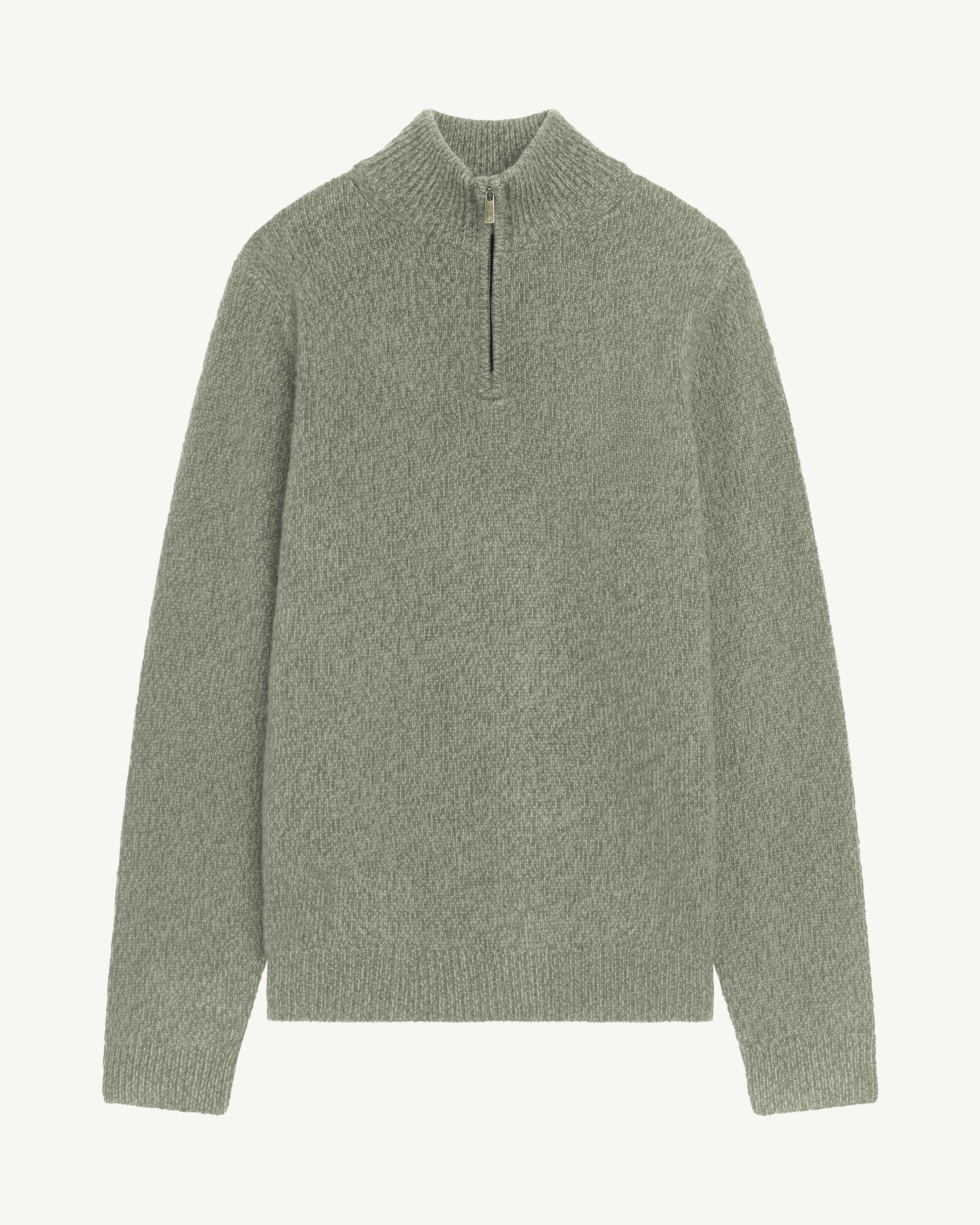 Pull camionneur mouliné-VERT DE GRIS/GRIS METEORITE-100% cachemire