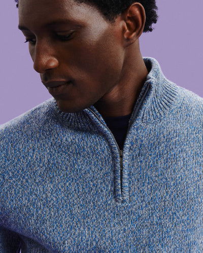 Pull camionneur mouliné-GRIS METEORITE/BLEU DE DELFT-100% cachemire