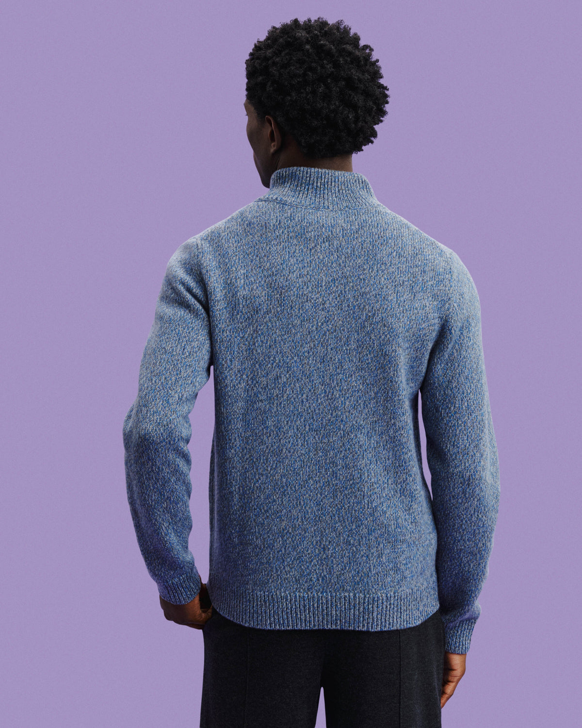 Pull camionneur mouliné-GRIS METEORITE/BLEU DE DELFT-100% cachemire