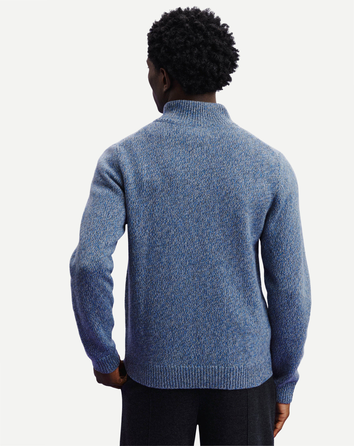 Pull camionneur mouliné-GRIS METEORITE/BLEU DE DELFT-100% cachemire