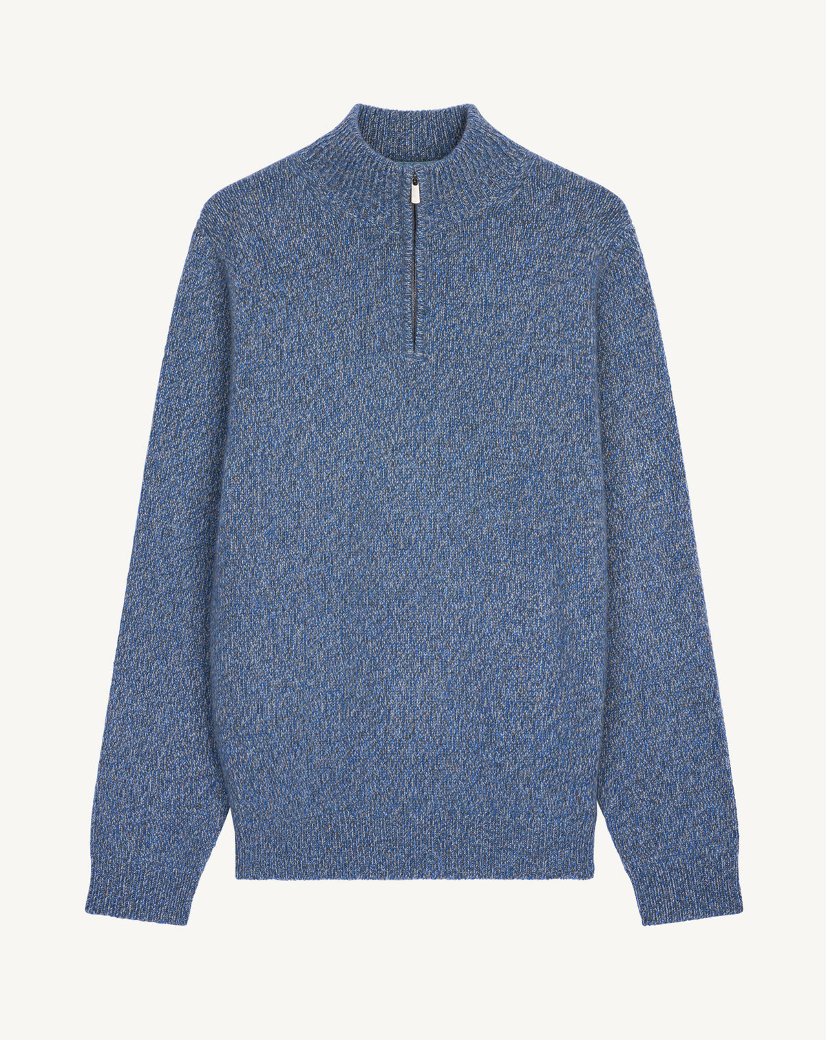 Pull camionneur mouliné-GRIS METEORITE/BLEU DE DELFT-100% cachemire