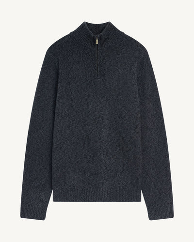 Pull camionneur mouliné-MARINE/CHARBON/ASPHALTE-100% cachemire