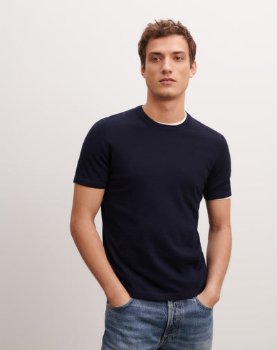 T-shirt ultrafin-MARINE-85% pima coton 15% cachemire