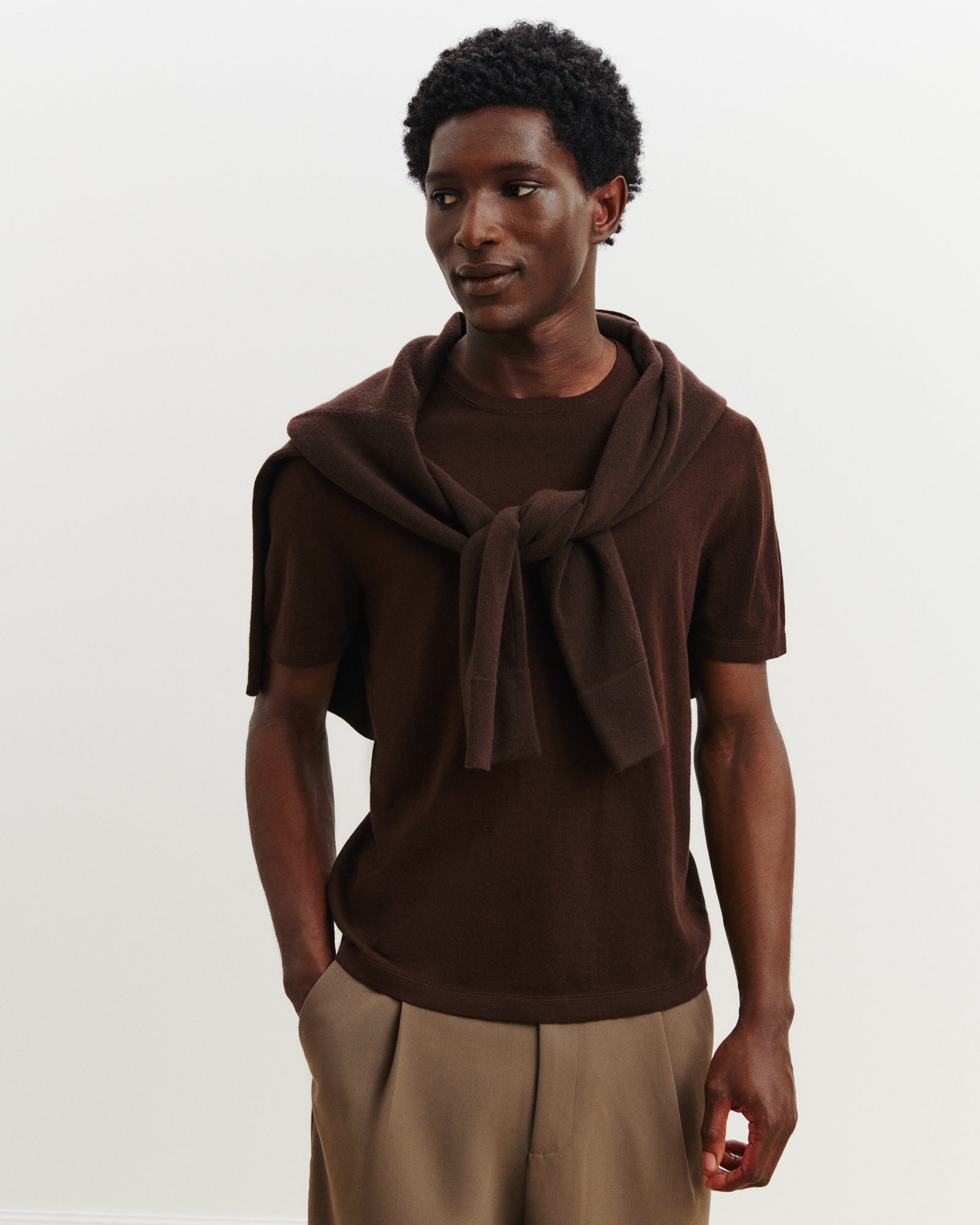 T-shirt ultrafin-CHOCOLAT-85% pima coton 15% cachemire