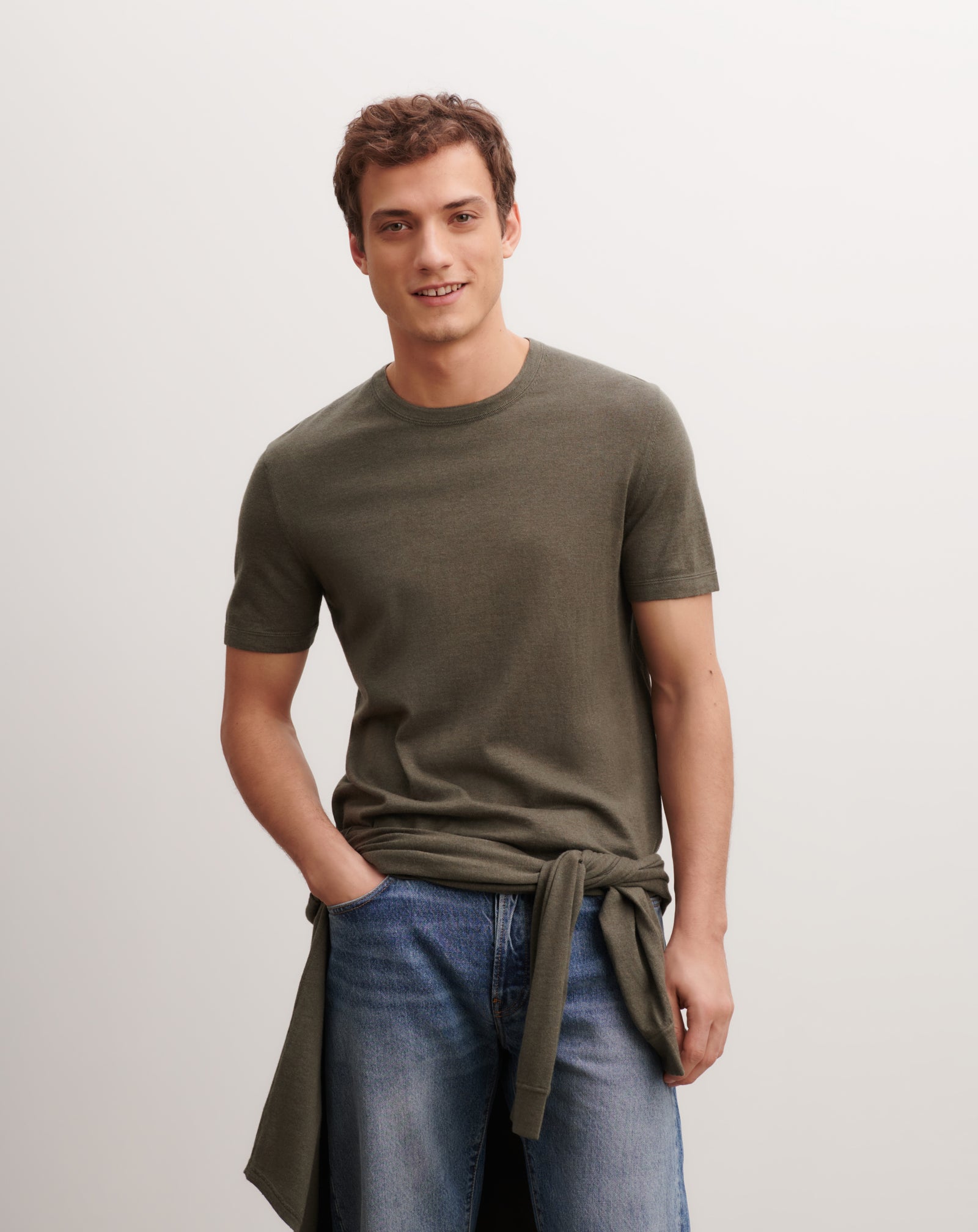 T-shirt ultrafin-KAKI OMBRE-85% pima coton 15% cachemire