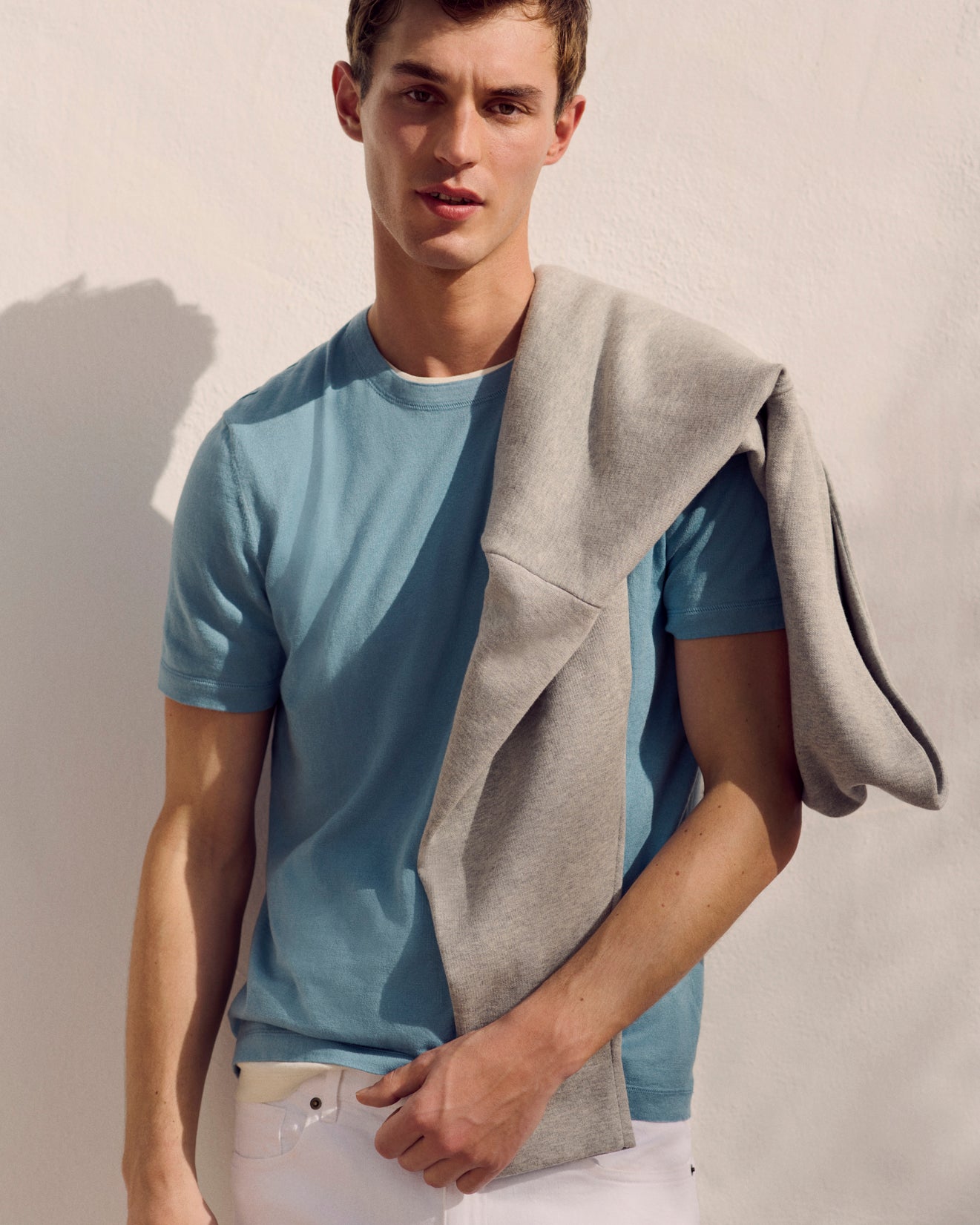 T-shirt ultrafin-BLEU HERON-85% pima coton 15% cachemire