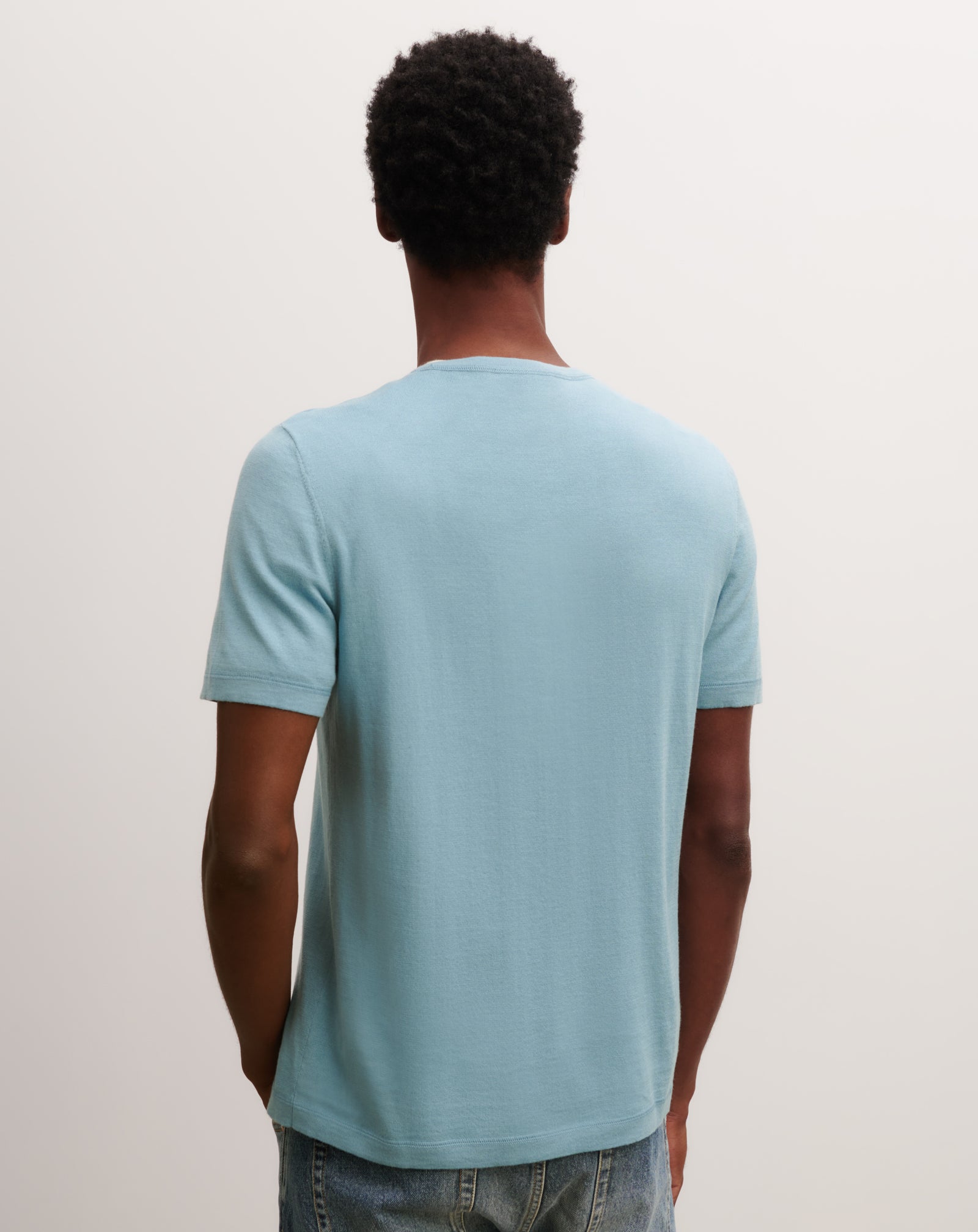 T-shirt ultrafin-BLEU HERON-85% pima coton 15% cachemire