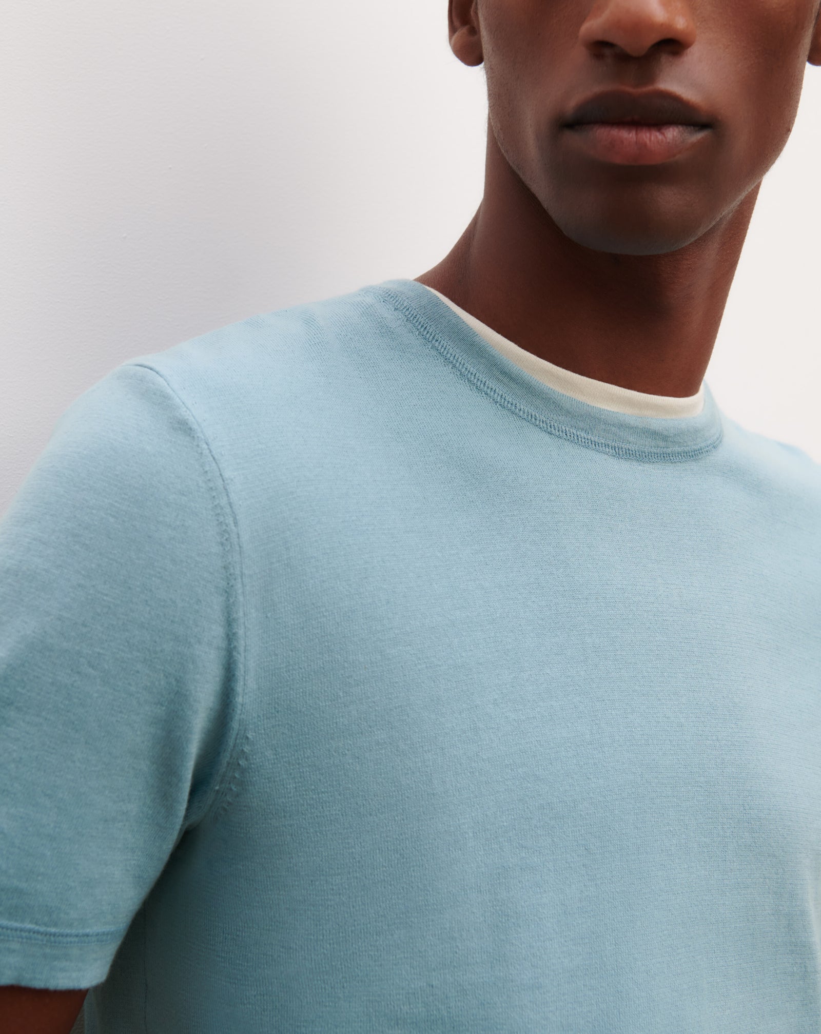 T-shirt ultrafin-BLEU HERON-85% pima coton 15% cachemire