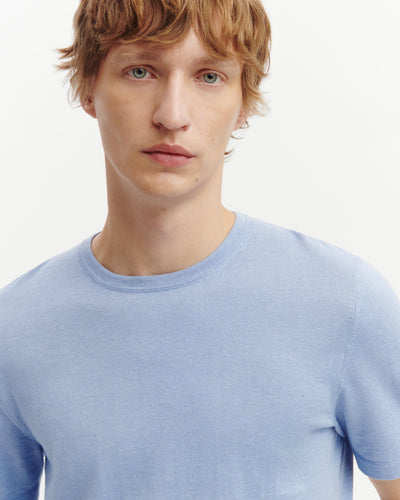 T-shirt ultrafin-BLEU AGATE-85% pima coton 15% cachemire