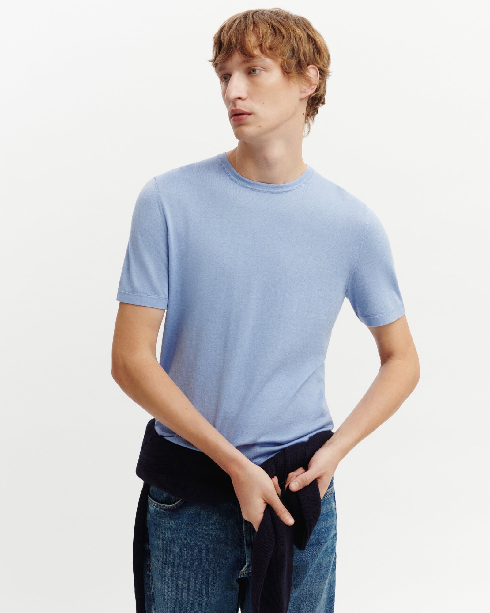 T-shirt ultrafin-BLEU AGATE-85% pima coton 15% cachemire