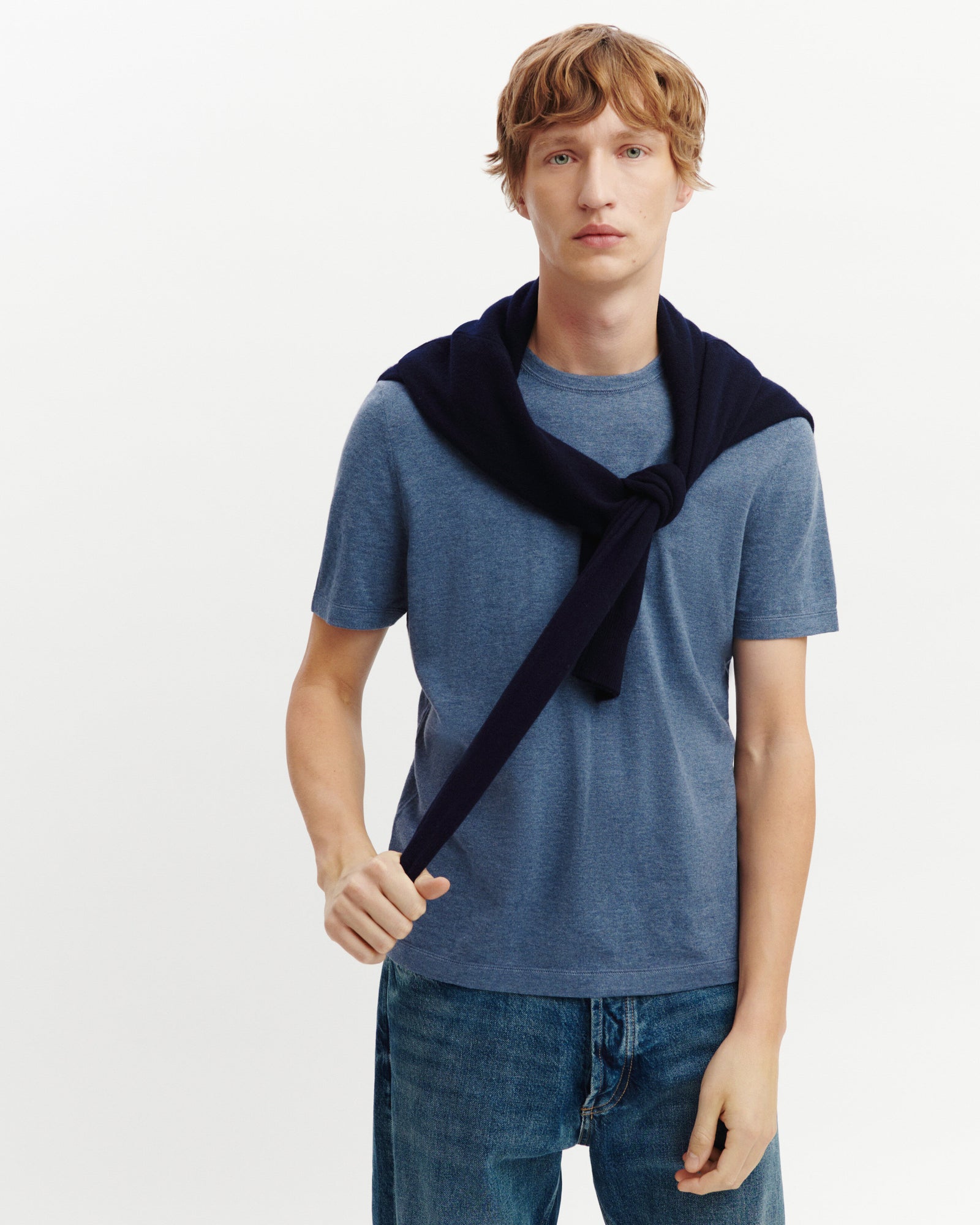 T-shirt ultrafin-BLEU AVERSE-85% pima coton 15% cachemire