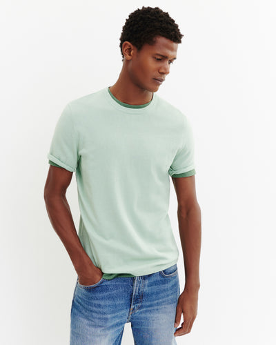 T-shirt ultrafin-VERT AMANDE-85% pima coton 15% cachemire