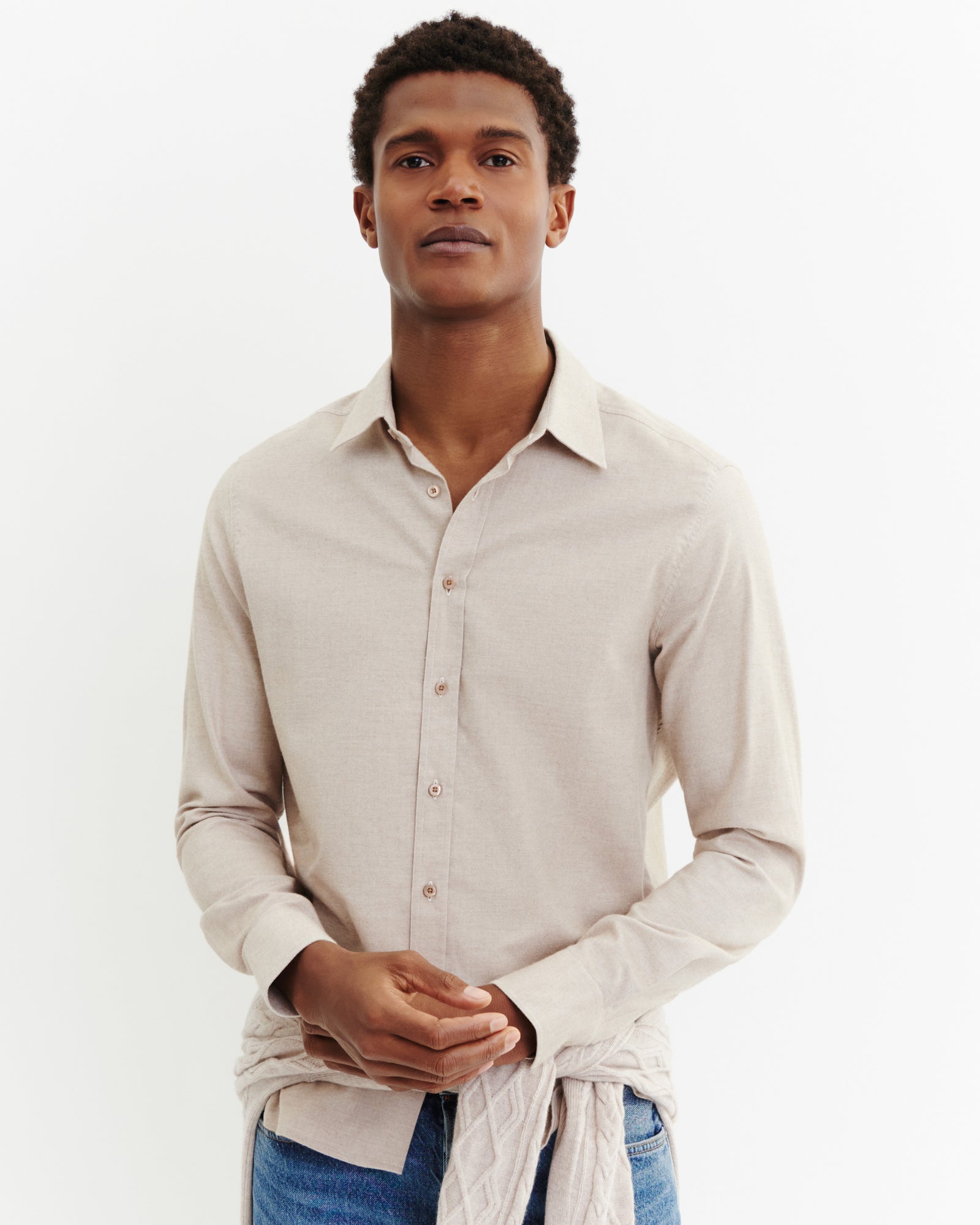 Chemise maille-TOURTERELLE-85% pima coton 15% cachemire