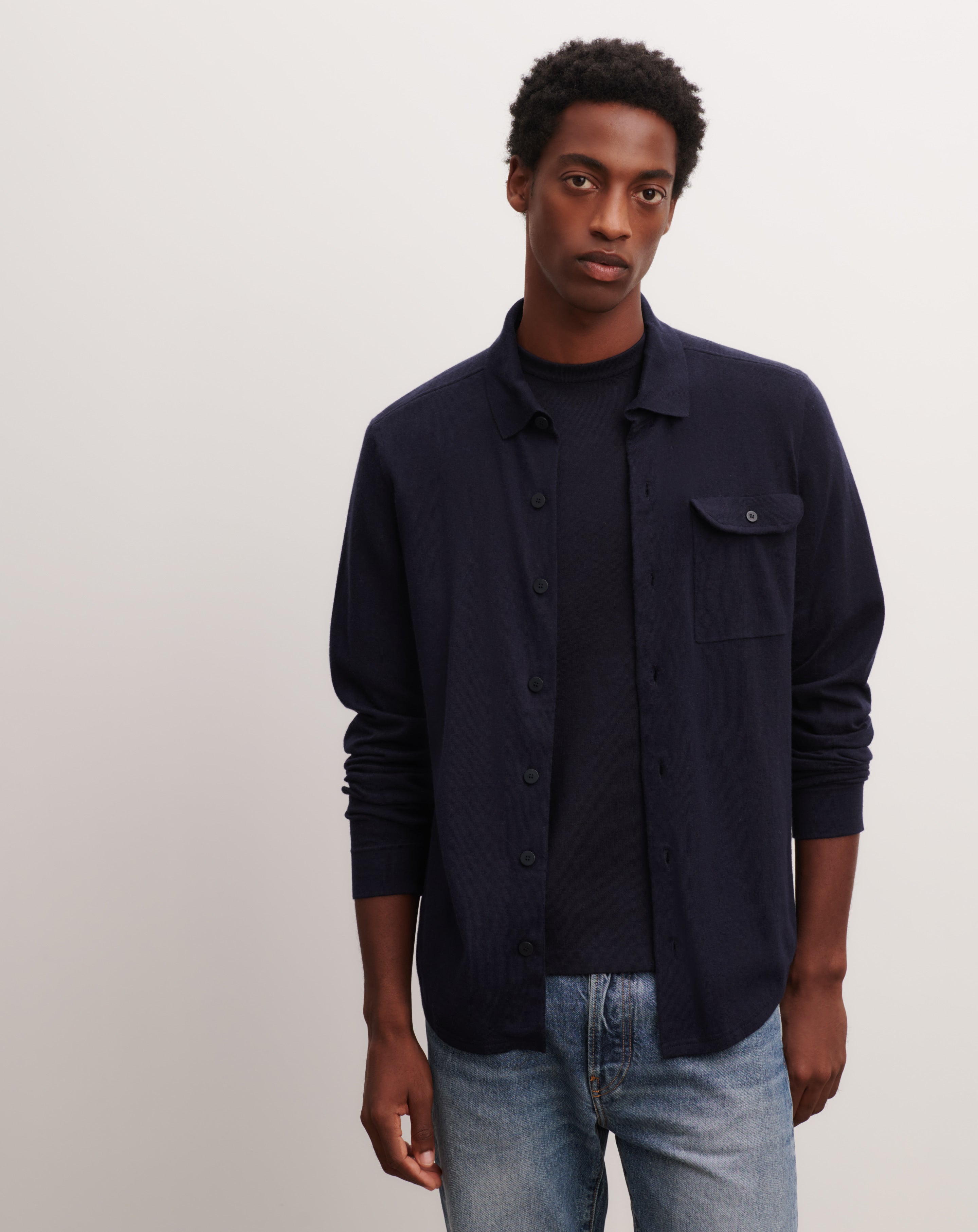 Knit shirt in Cotton, Cashmere Men navy blue