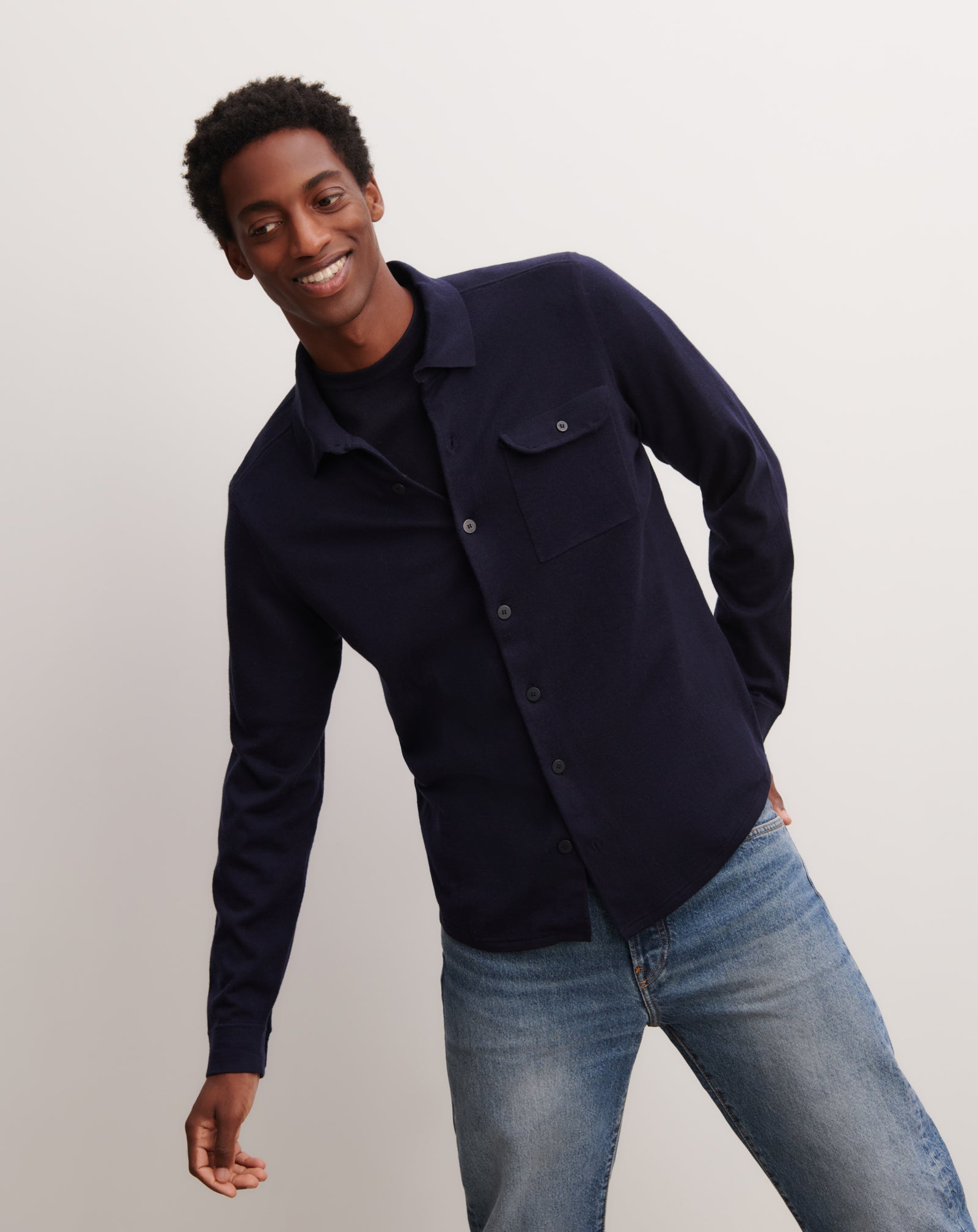 Chemise maille-MARINE-85% pima coton 15% cachemire