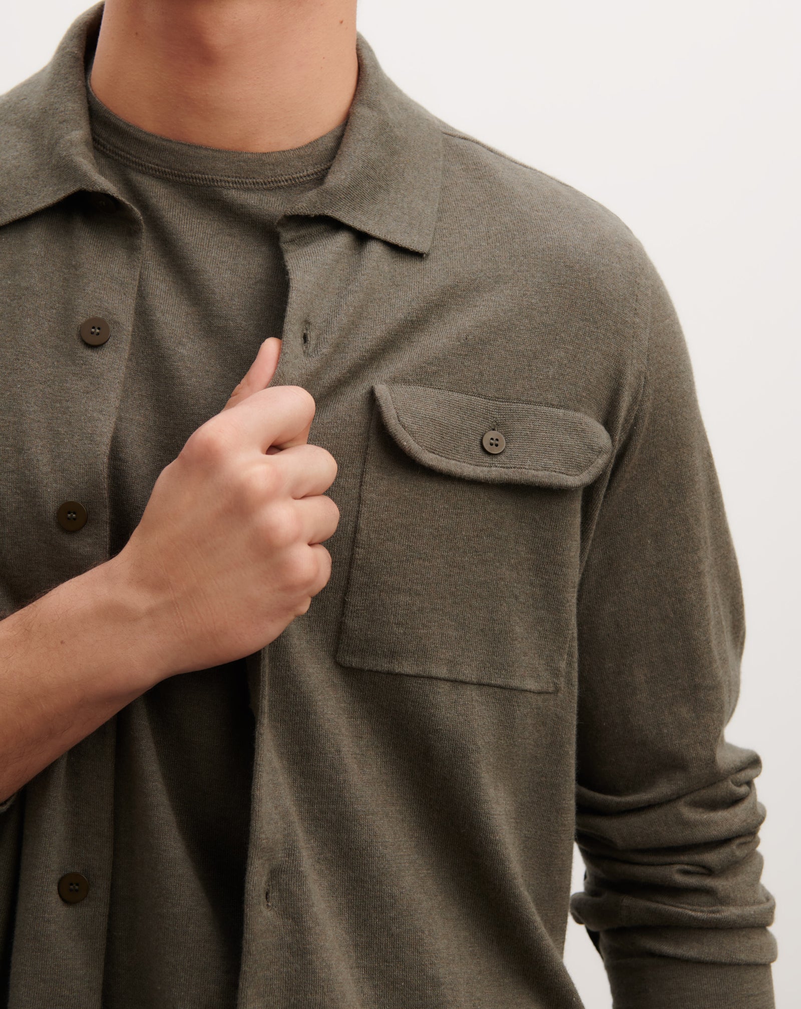 Chemise maille-KAKI OMBRE-85% pima coton 15% cachemire