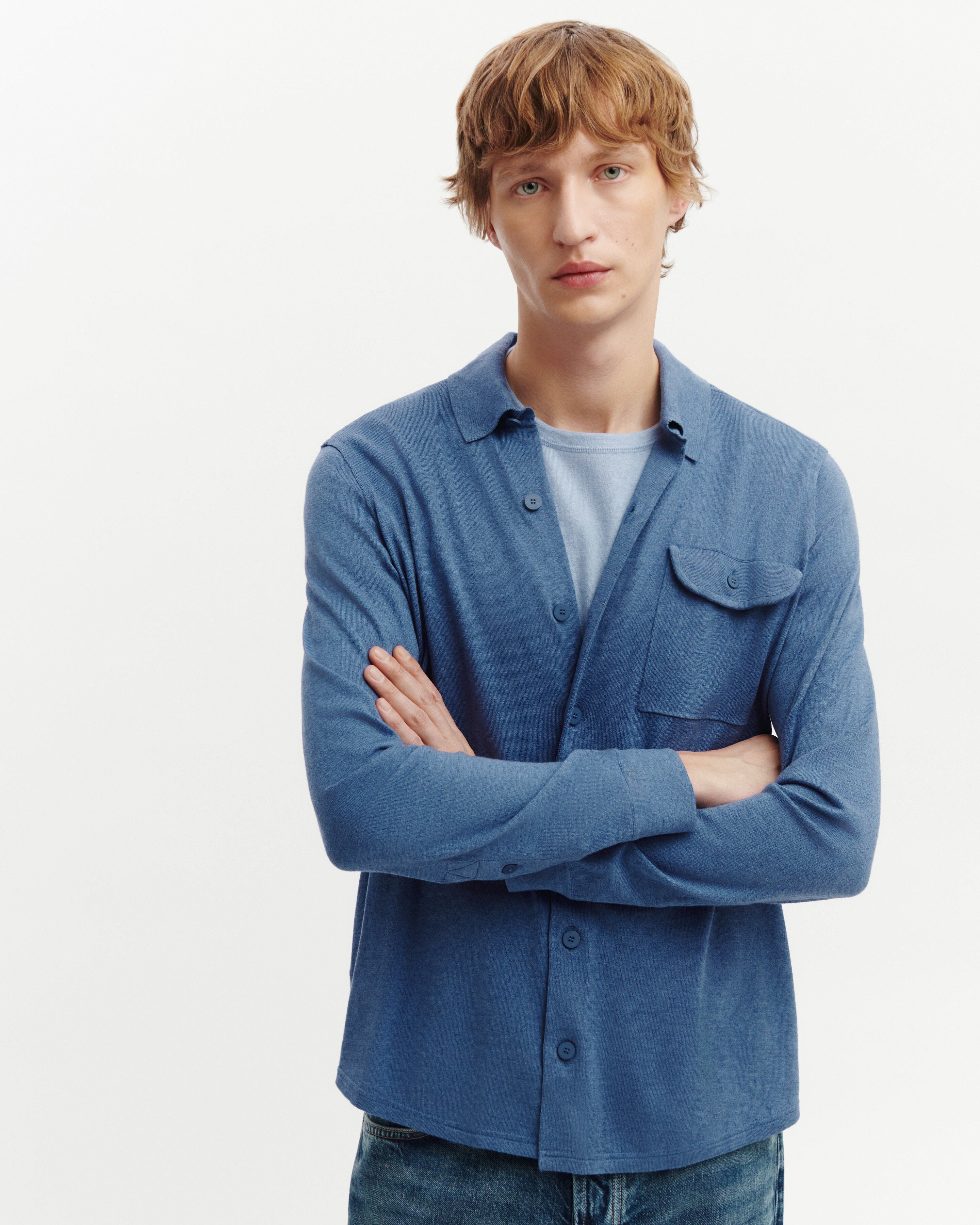 Chemise maille-BLEU ATLAS-85% pima coton 15% cachemire