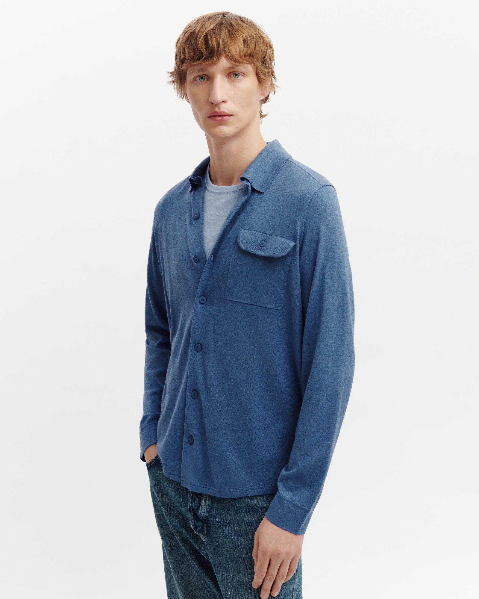 Chemise maille-BLEU ATLAS-85% pima coton 15% cachemire