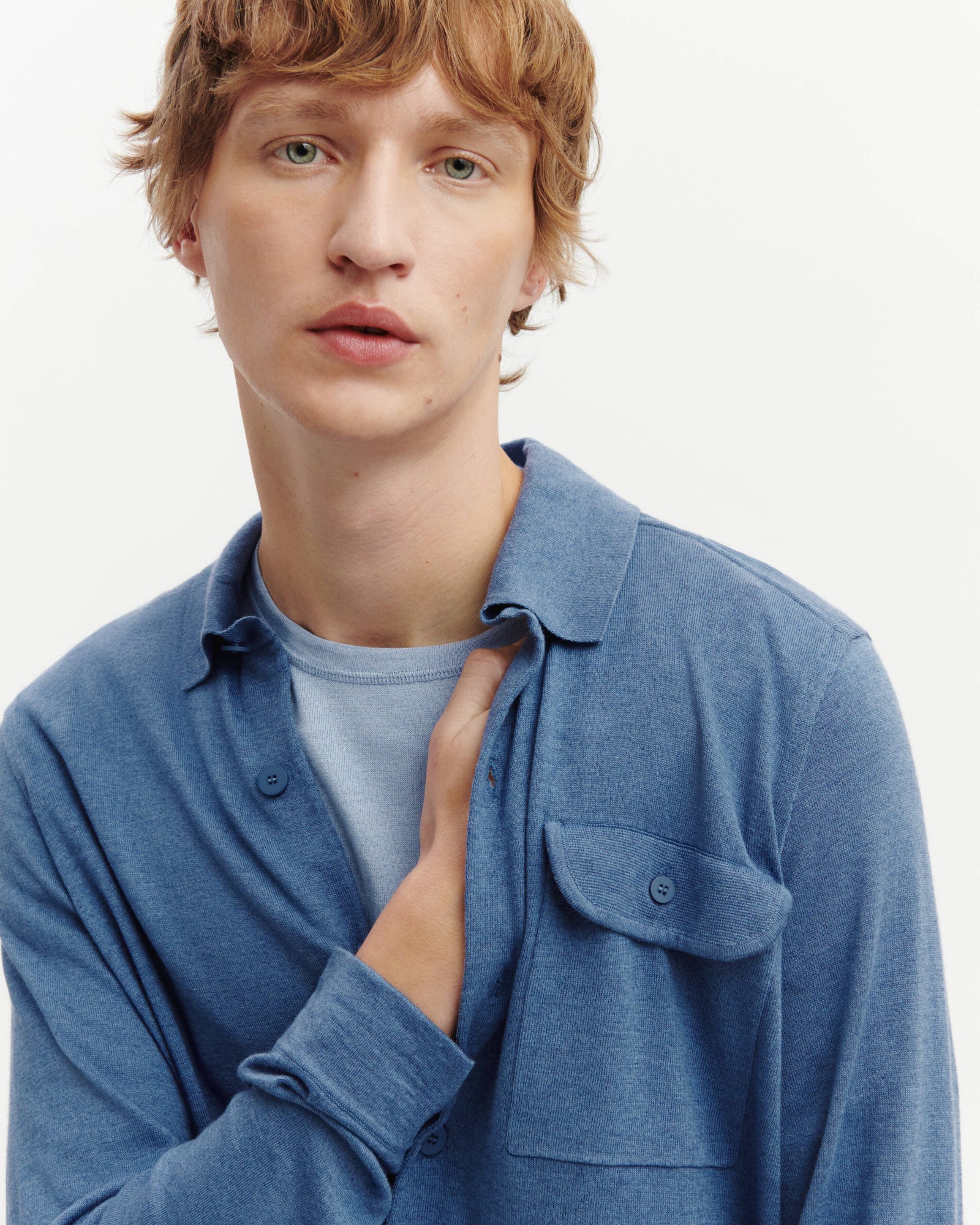 Chemise maille-BLEU ATLAS-85% pima coton 15% cachemire