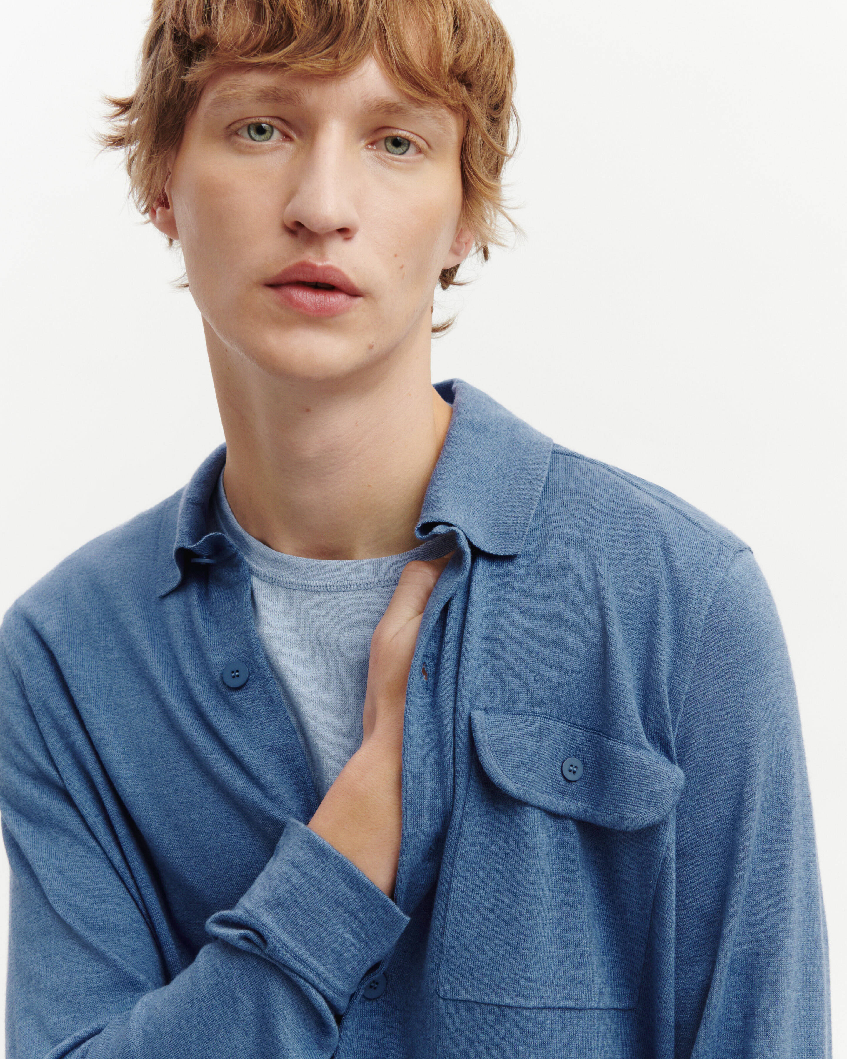 Chemise maille-BLEU ATLAS-85% pima coton 15% cachemire