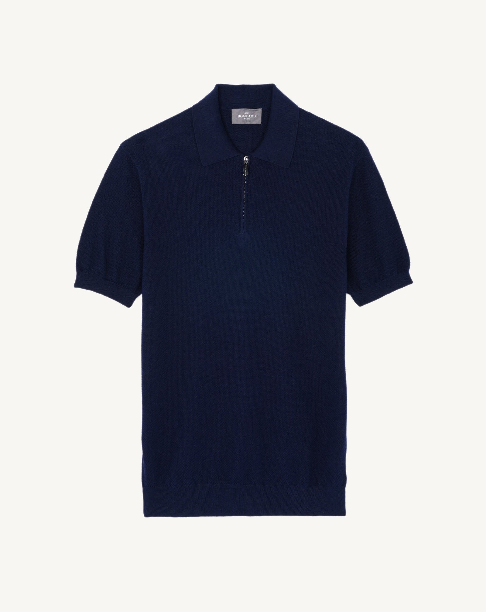 Polo piqué ultrafin col zippé-MARINE-85% PIMA COTON 15% CACHEMIRE