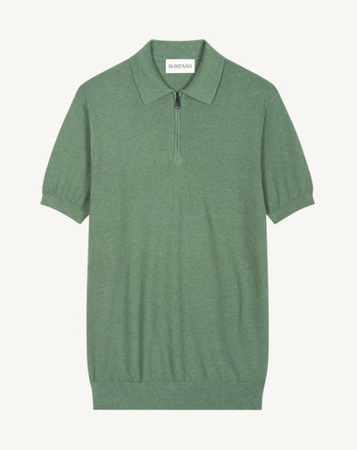 Polo piqué col zippé-JADE-85% pima coton 15% cachemire