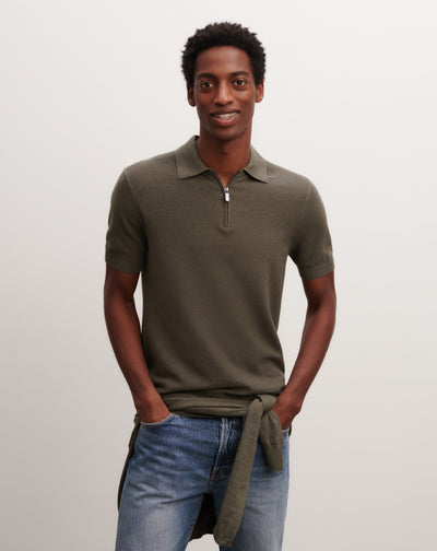 Polo piqué col zippé-KAKI OMBRE-85% pima coton 15% cachemire