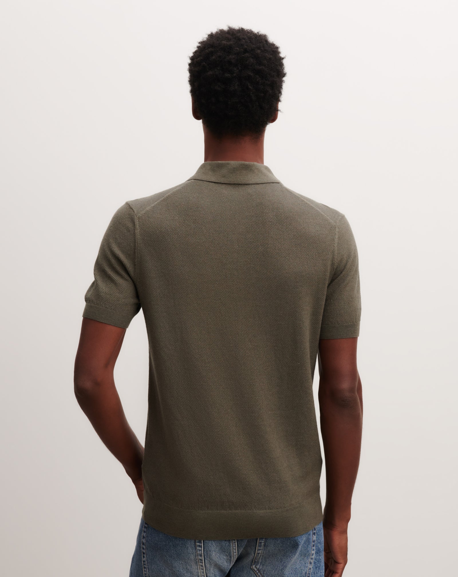 Polo piqué col zippé-KAKI OMBRE-85% pima coton 15% cachemire