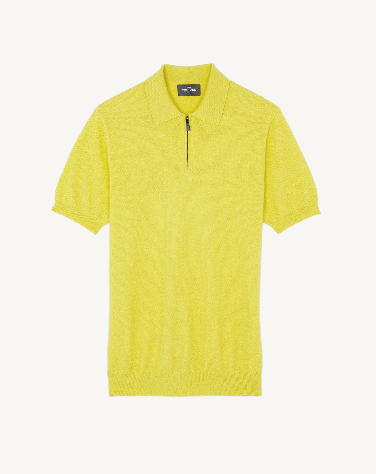 Polo piqué col zippé-JAUNE TENNIS-85% pima coton 15% cachemire