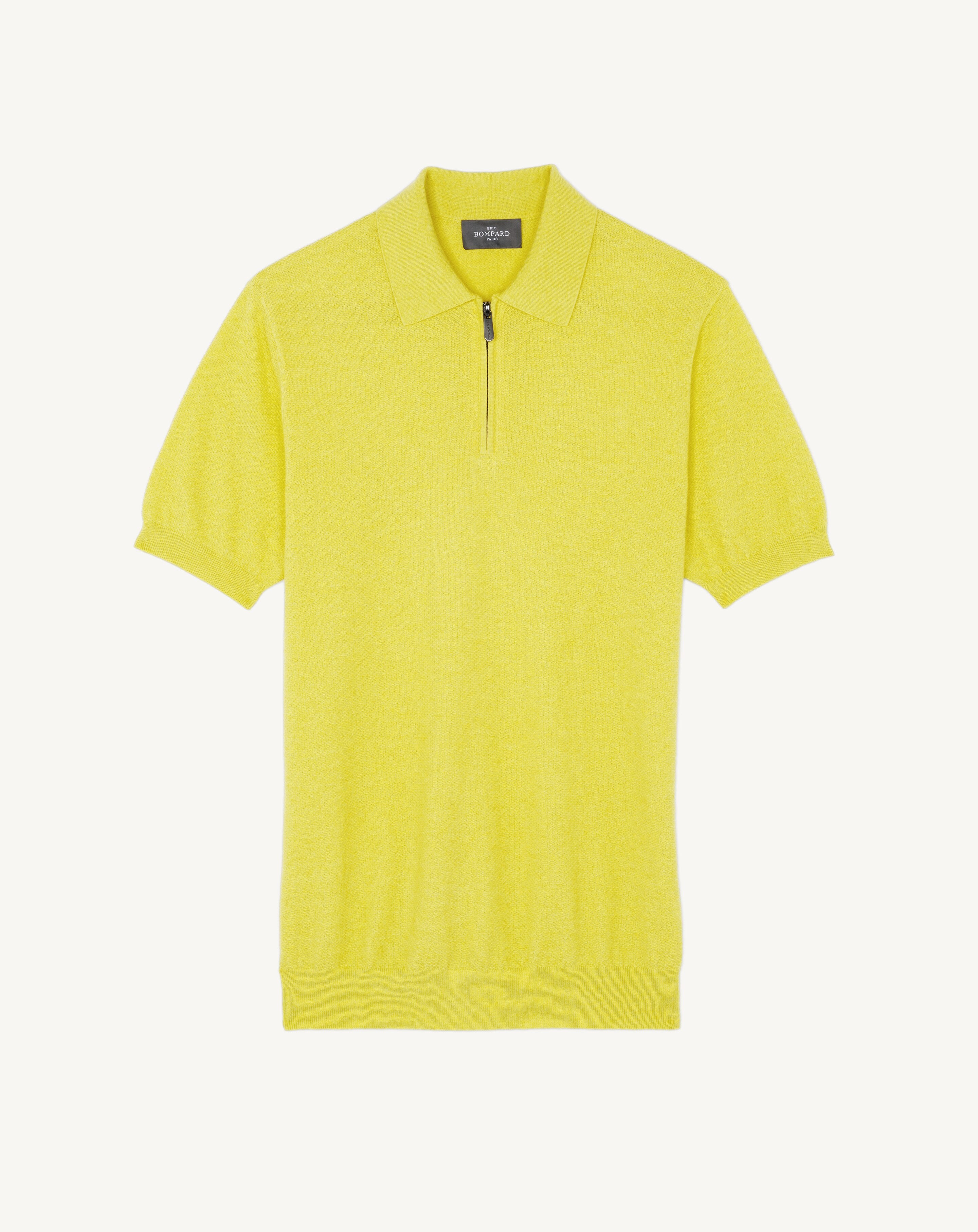 Polo piqué col zippé-JAUNE TENNIS-85% pima coton 15% cachemire
