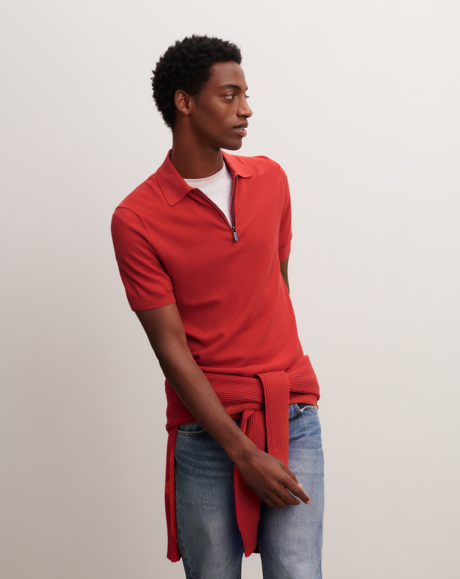 Polo piqué col zippé-SANTA FE-85% pima coton 15% cachemire