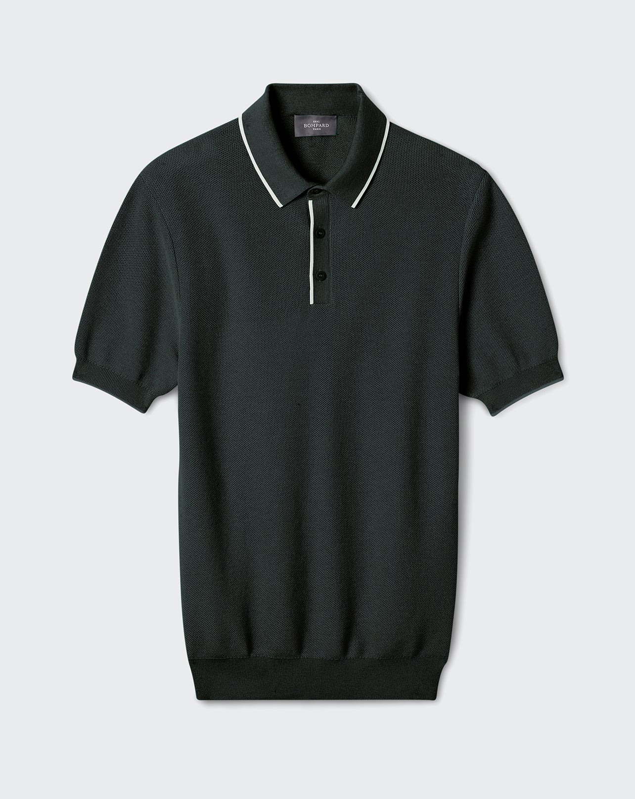 Polo piqué finitions contrastées-NOIR/GRIS ARGENTE-85% pima coton 15% cachemire