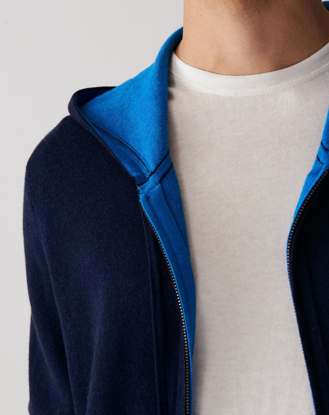 Hoodie zippé double face-MARINE/BLEU BRUNNERA-85% PIMA COTON 15% CACHEMIRE