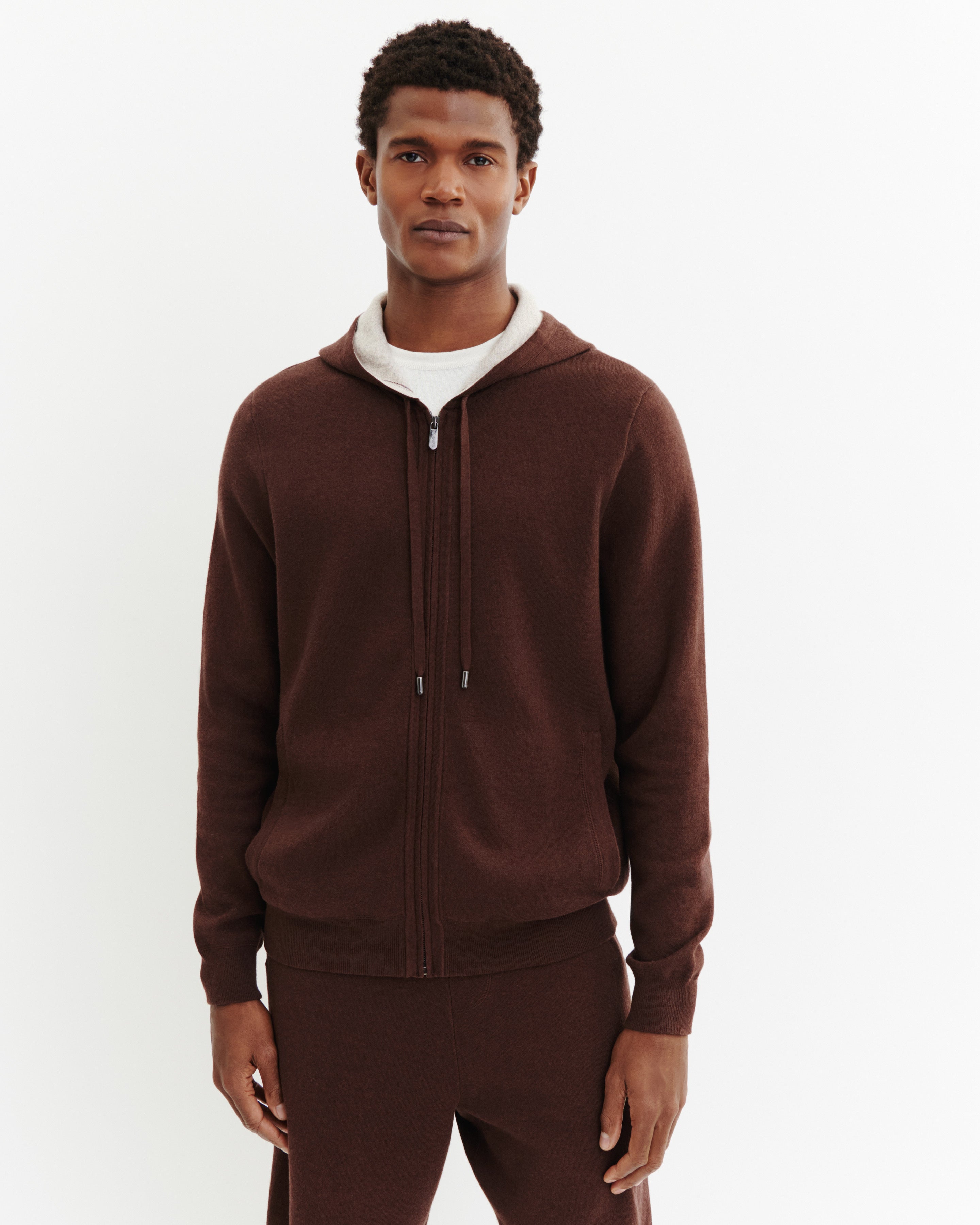 Hoodie zippé double face-CAFE/TOURTERELLE-85% pima coton 15% cachemire