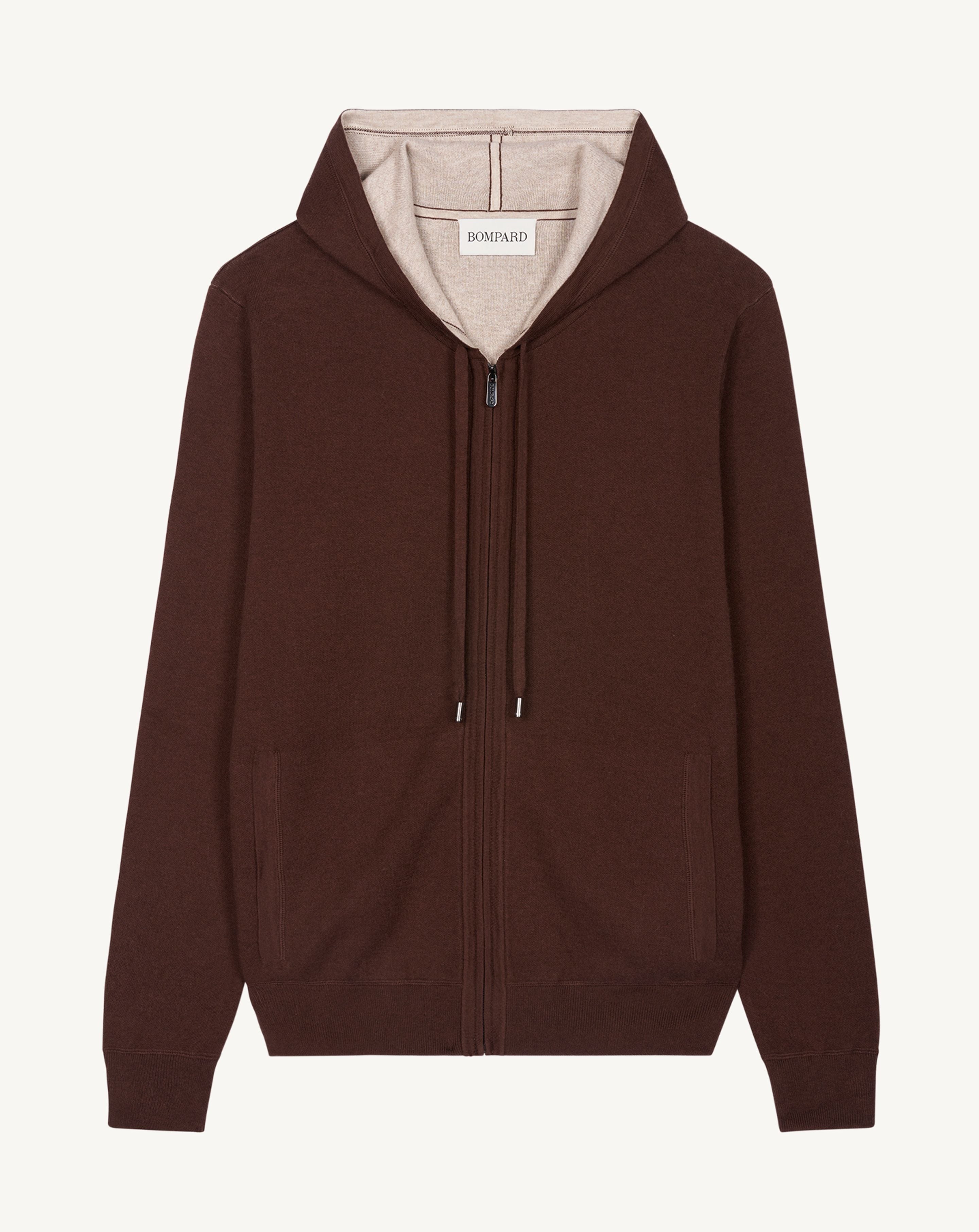 Hoodie zippé double face-CAFE/TOURTERELLE-85% pima coton 15% cachemire