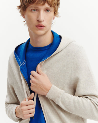 Hoodie zippé double face-TOURTERELLE/ATLANTIQUE-85% pima coton 15% cachemire