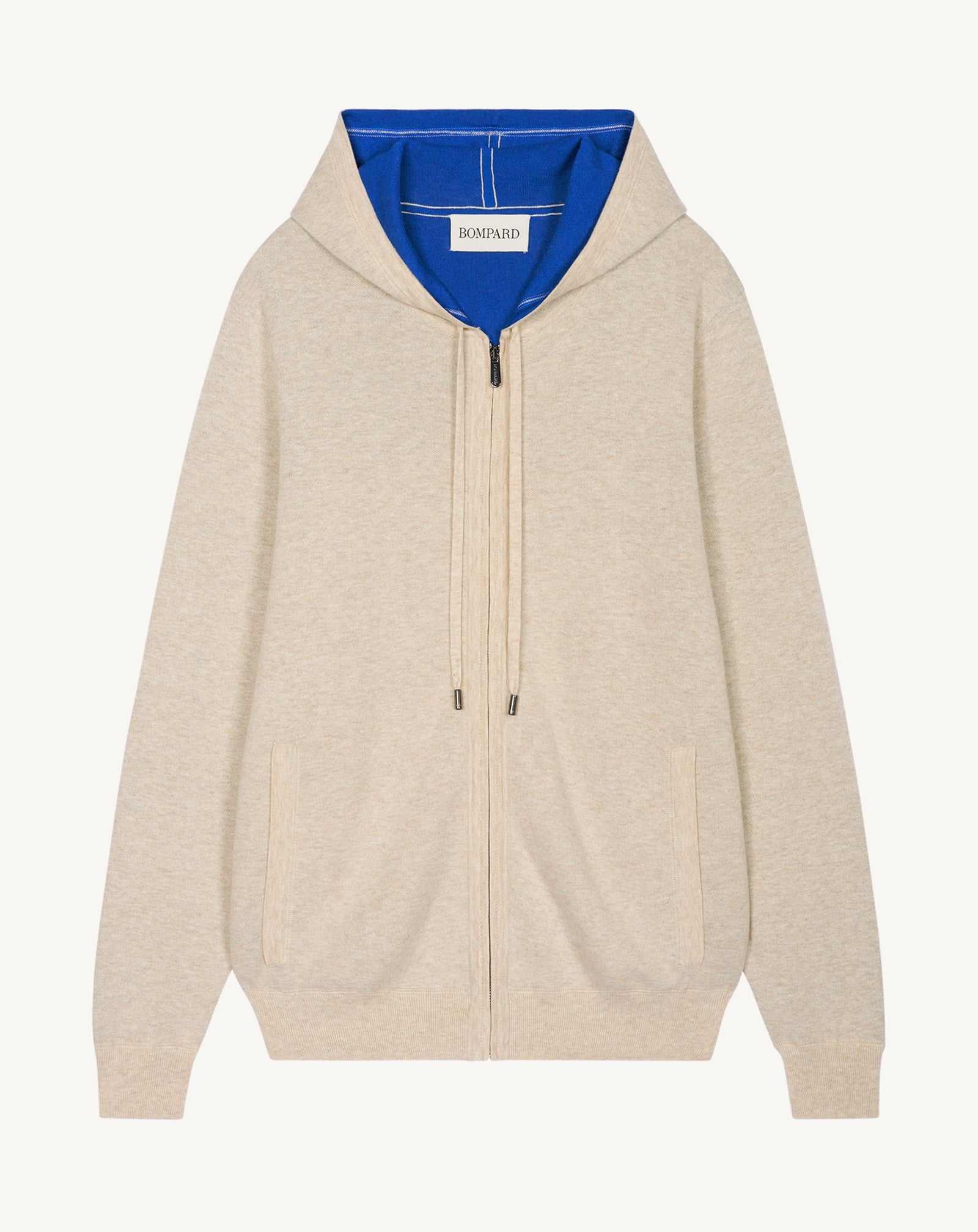 Hoodie zippé double face-TOURTERELLE/ATLANTIQUE-85% pima coton 15% cachemire