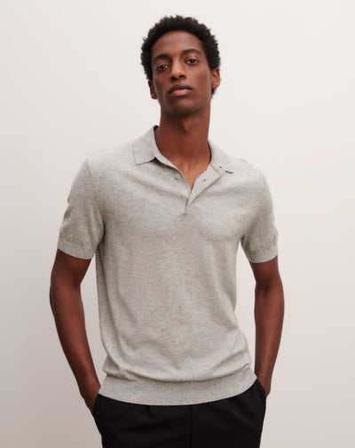 Polo uni-GRIS ARGENTE-85% pima coton 15% cachemire