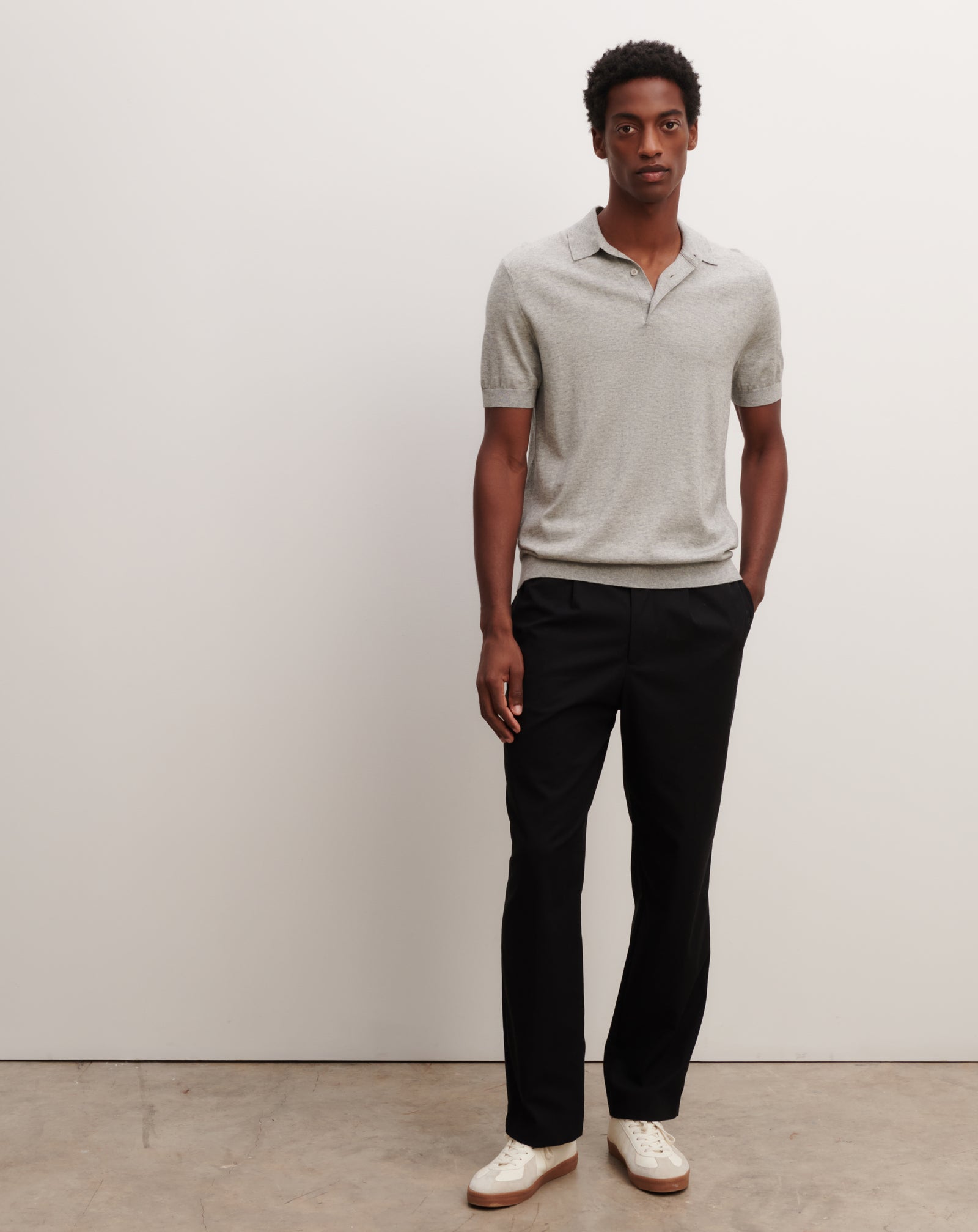 Polo uni-GRIS ARGENTE-85% pima coton 15% cachemire
