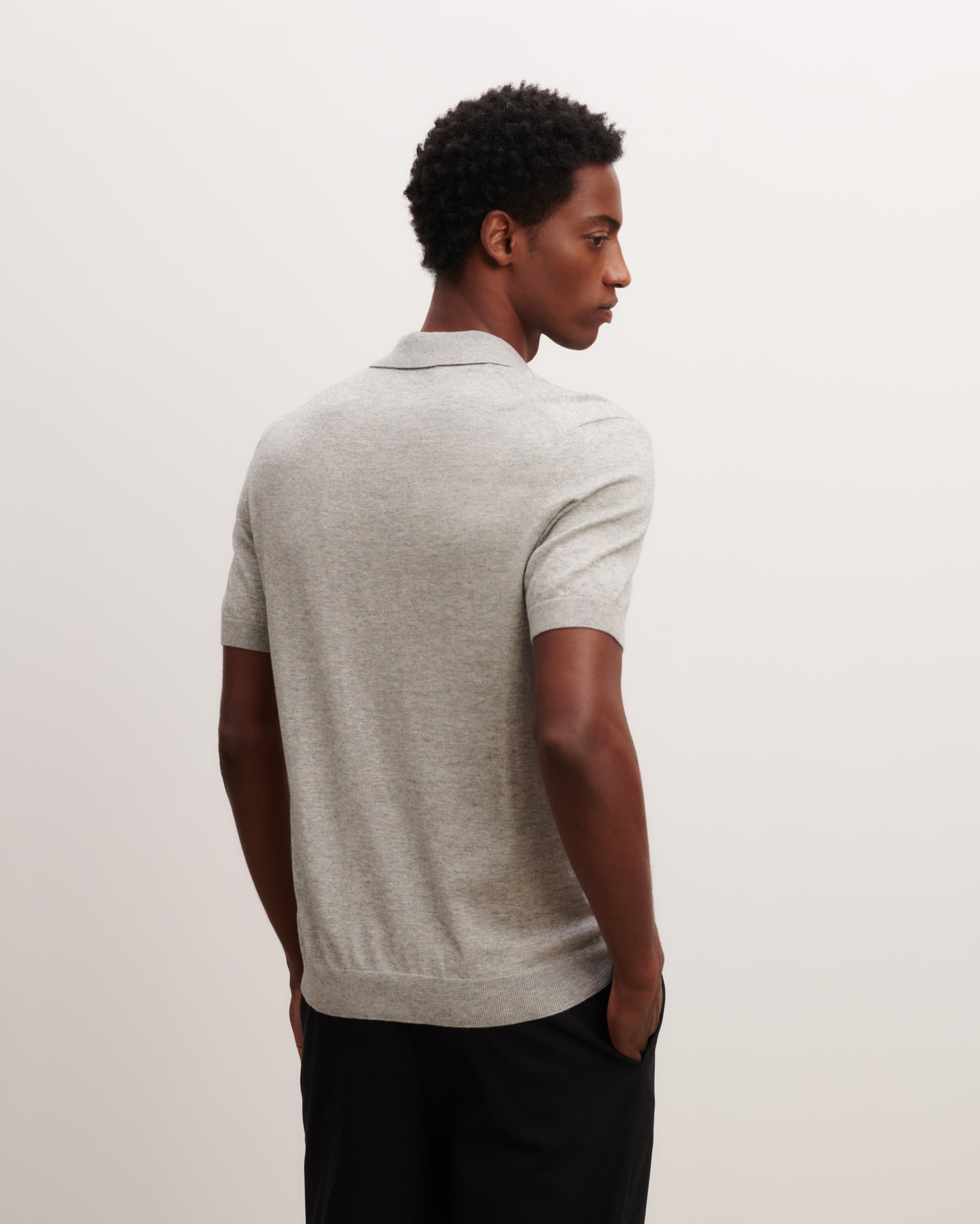 Polo uni-GRIS ARGENTE-85% pima coton 15% cachemire