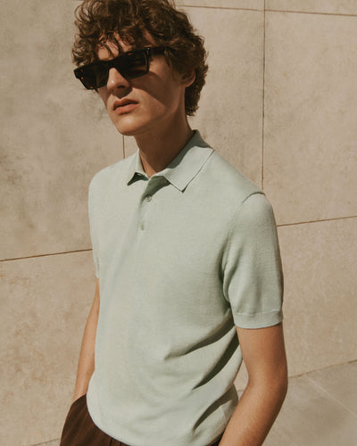 Polo uni-VERT AMANDE-85% pima coton 15% cachemire