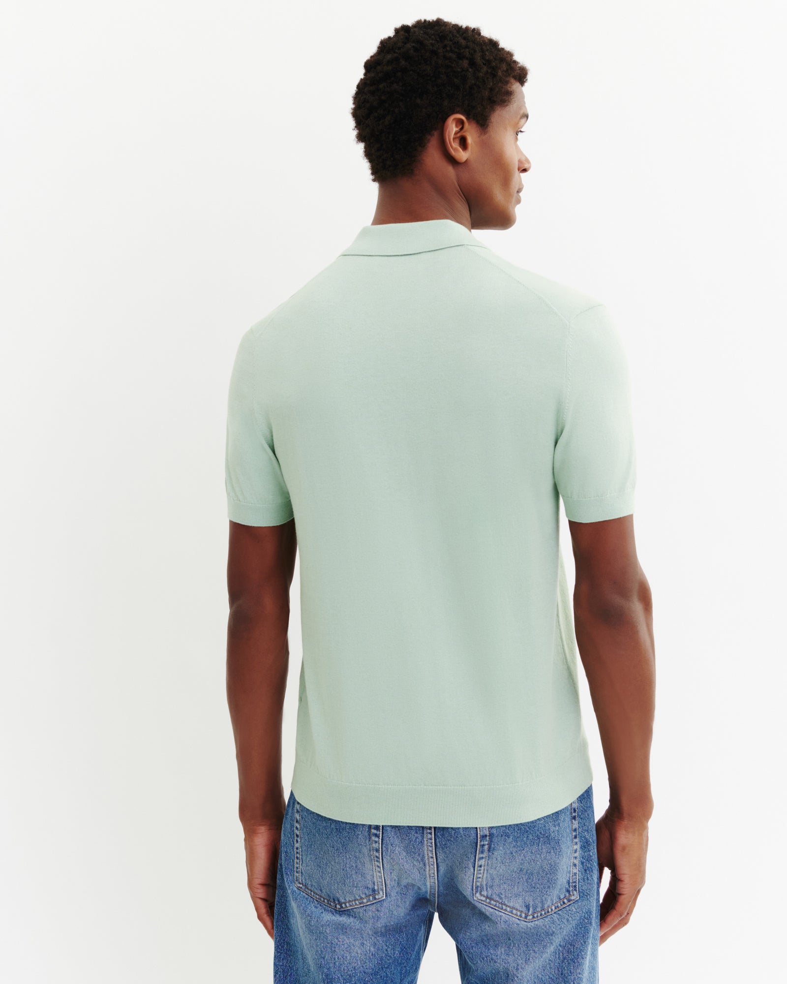 Polo uni-VERT AMANDE-85% pima coton 15% cachemire