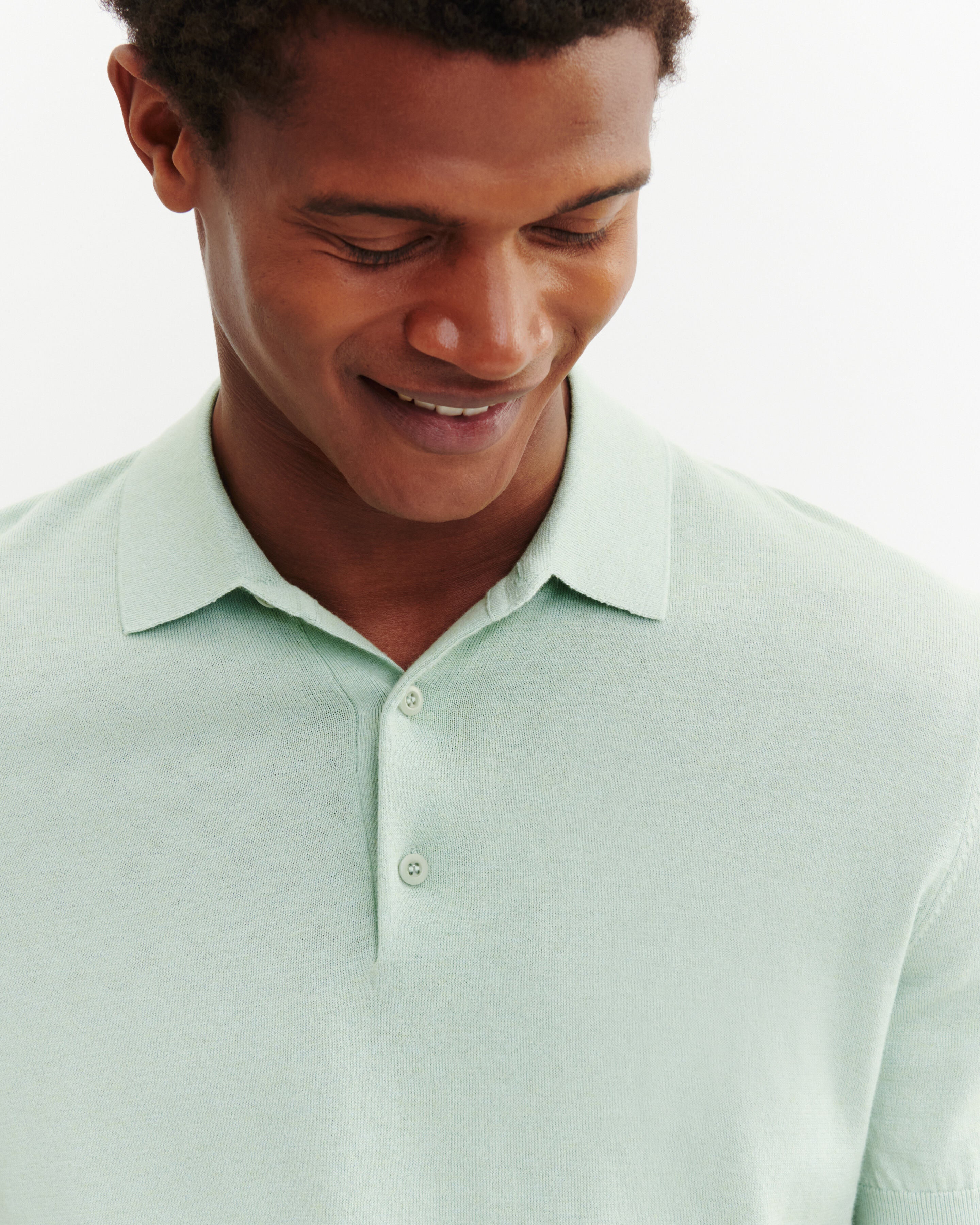 Polo uni-VERT AMANDE-85% pima coton 15% cachemire